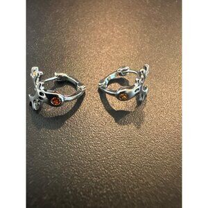 Deer Antler Hoop Earrings With Orange Gemstone